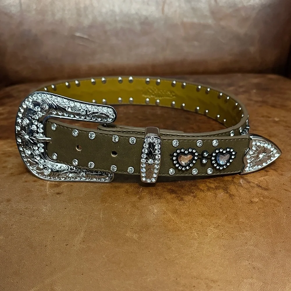 Nocona Girls 22” Belt with Rhinestone Hearts and Embellished Buckle
